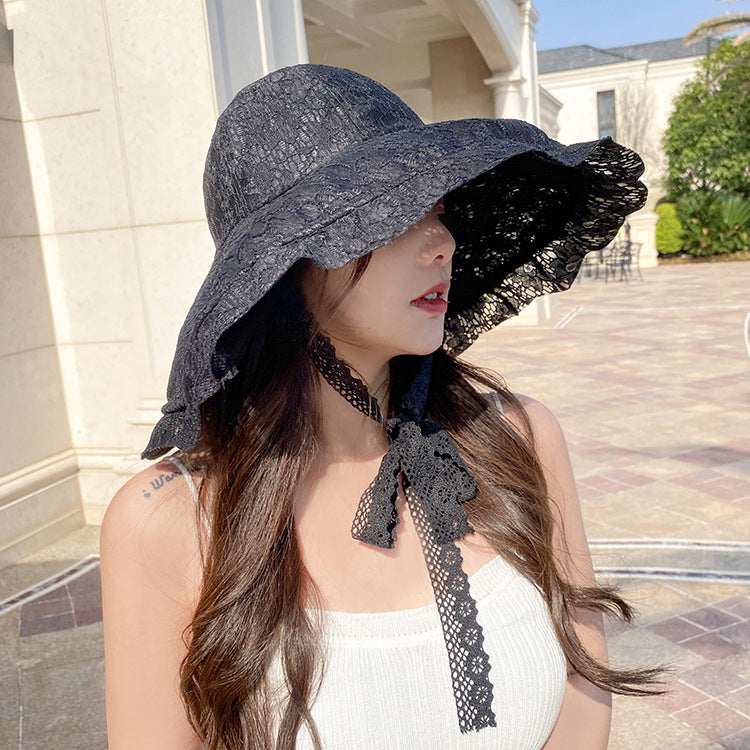 Lace Sun Hat White Black Summer Hats for Women Bucket Hats