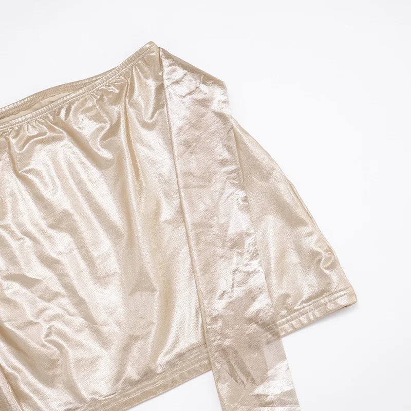 Tassel Patchwork 2 Piece Sets Women Outfit See Through Long Sleeve Crop Top + Skirt Suits Female Streetwear New