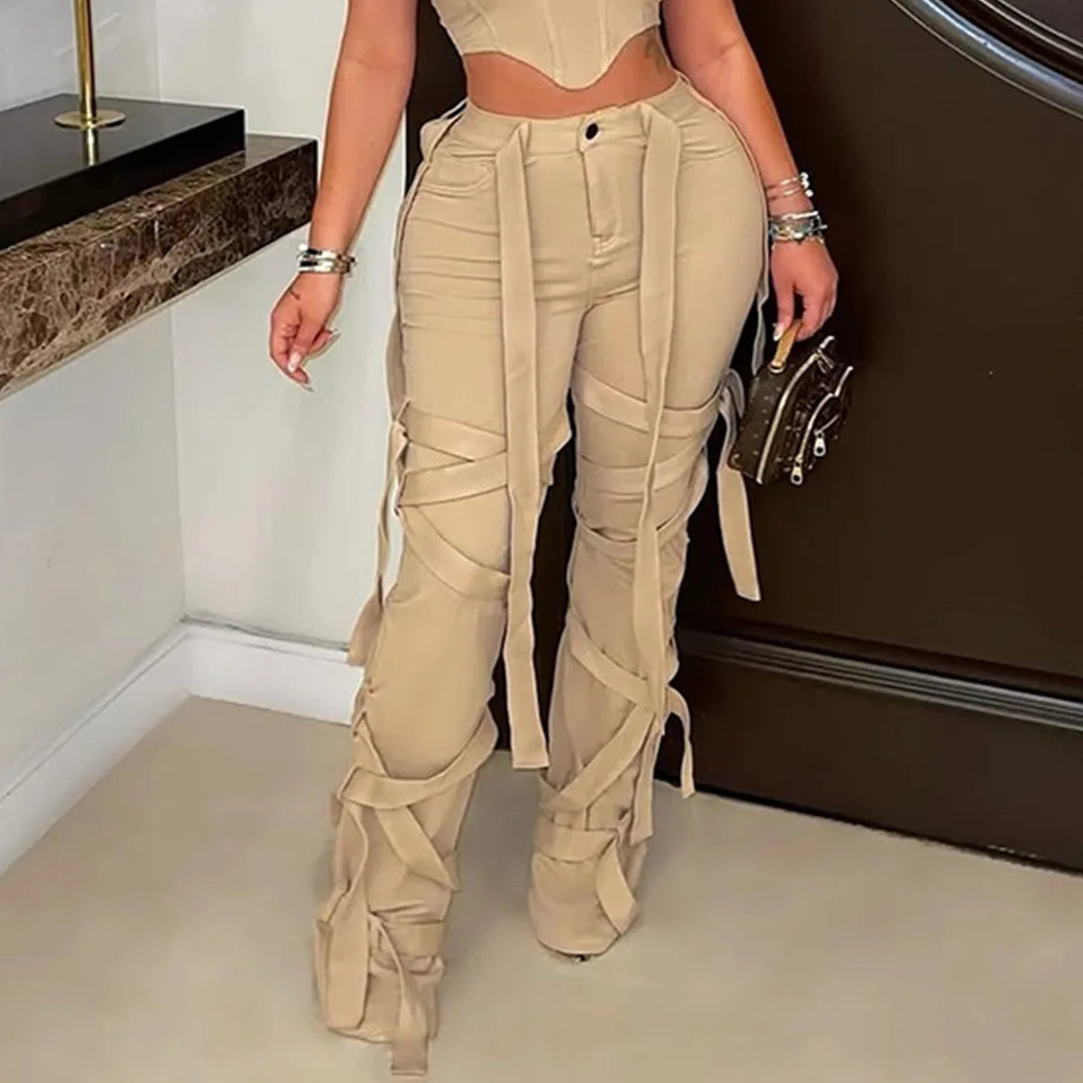 Ribbon Pants Cargo Sweatpants Streetwear Classic Trousers