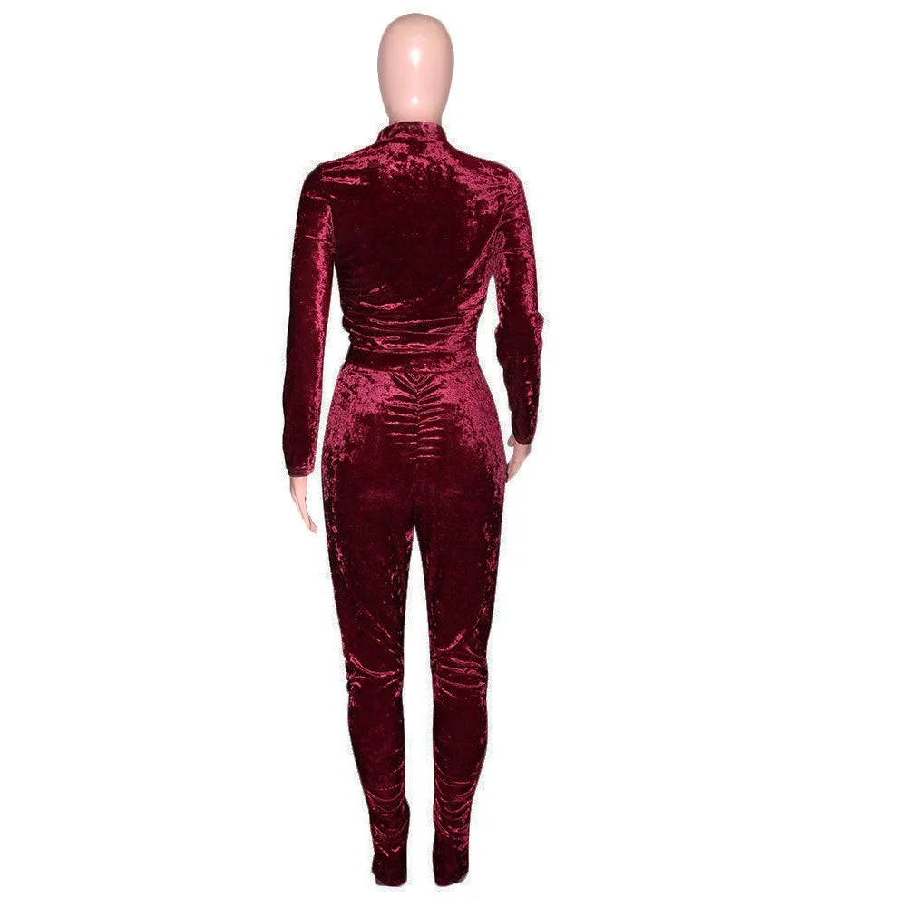New Winter Fashion Zipper Tops + Slim Pencil Pant Sets