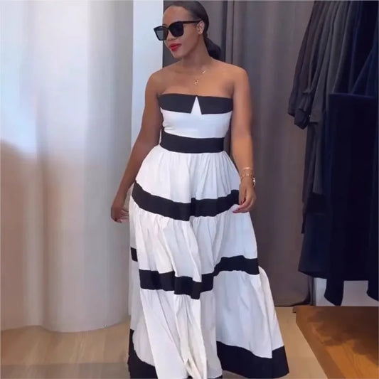 New Elegant Sleeveless Stripes Maxi Dresses