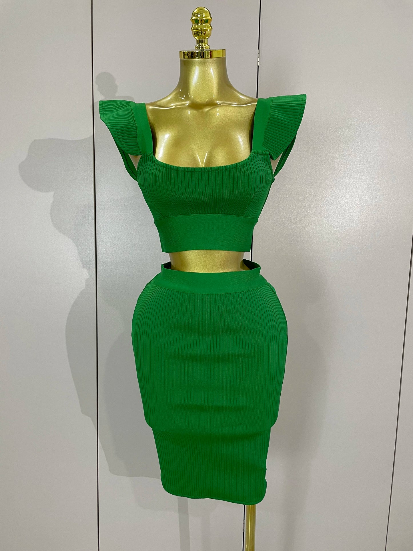 Celebrity Ruffles Red Bandage Skirt Sets