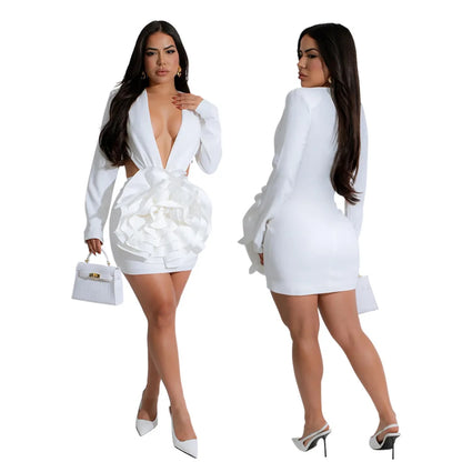 Evening Deep V-Neck High Waist Dresses