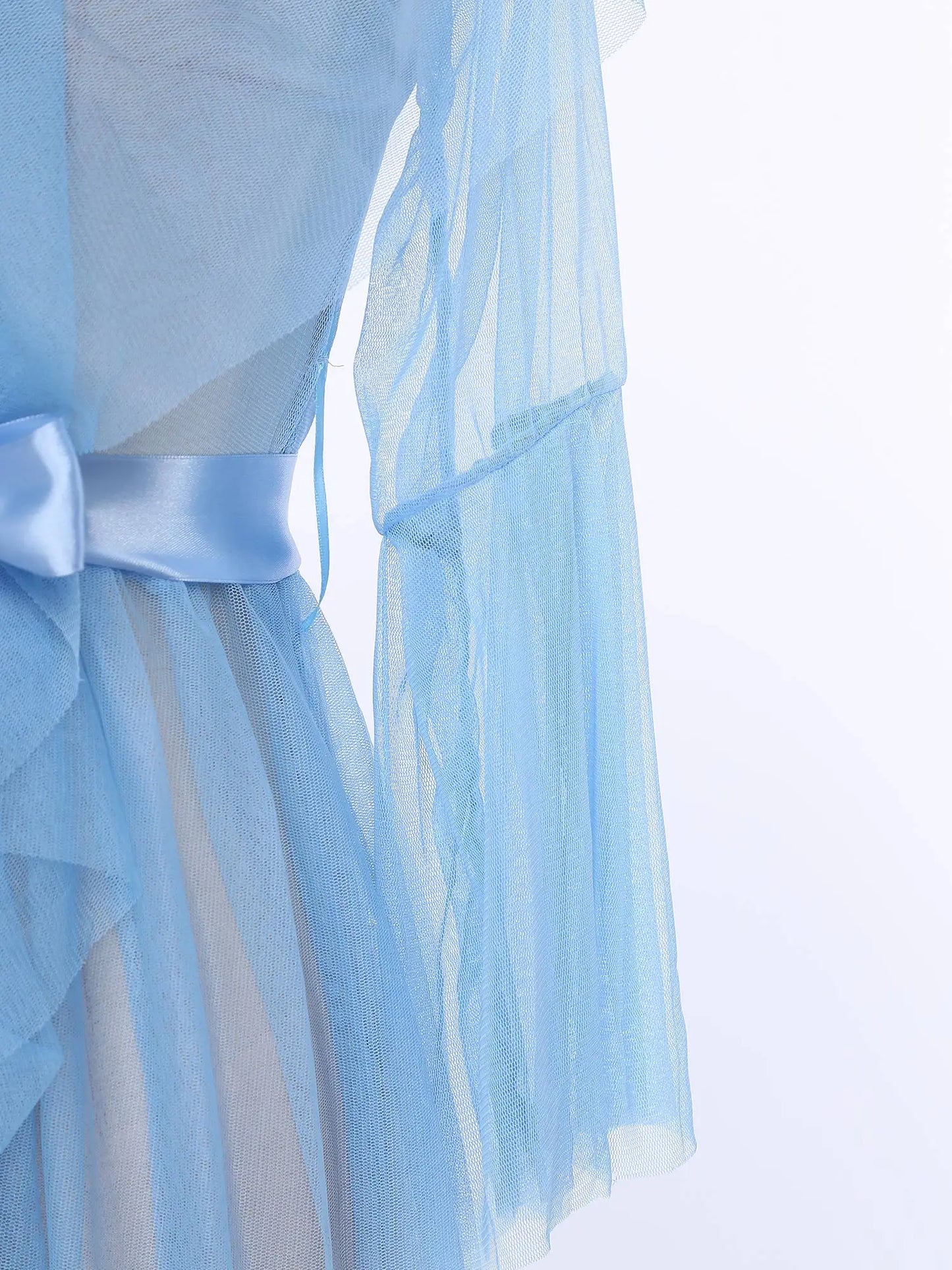 Ruffled Trim Long Tulle Robe Femme Nightwear Nightdress