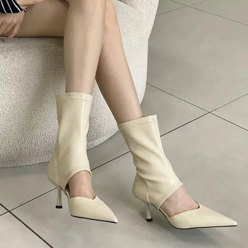 Vickie Ankle Boots Pointed Toe Hollow Thin High Heels Boots