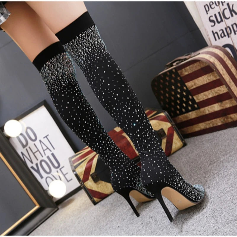 Deana Stretch Sock Boots (Rhinestone )