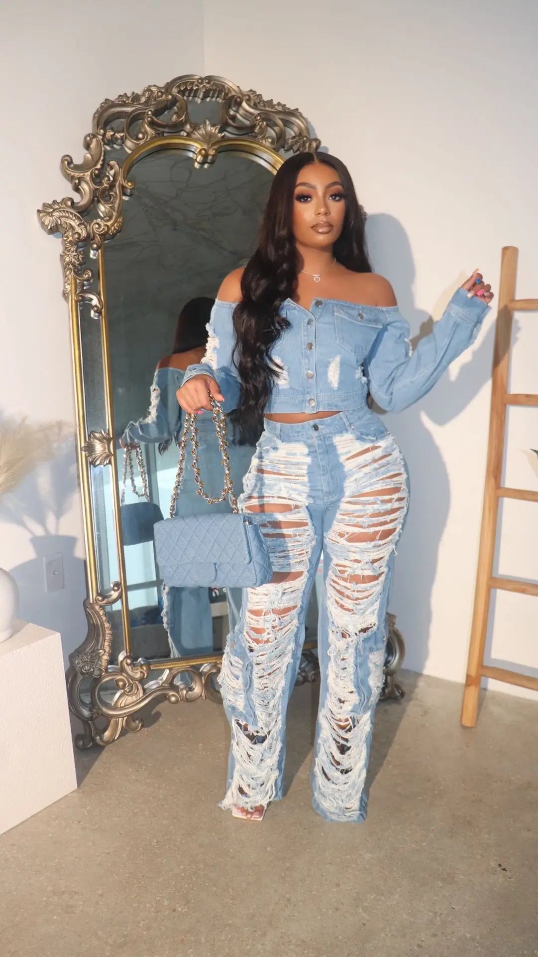 Sasha Baggy Hole Ripped Denim Pants 👖