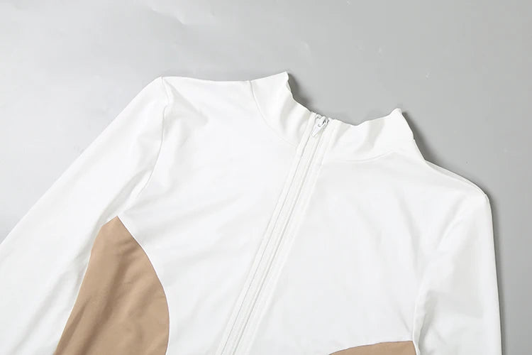 Daily Contrast Patchwork Full Sleeve Jacket+Shorts Simple Sporty Street Outfits