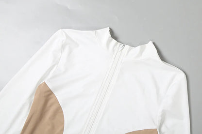 Daily Contrast Patchwork Full Sleeve Jacket+Shorts Simple Sporty Street Outfits