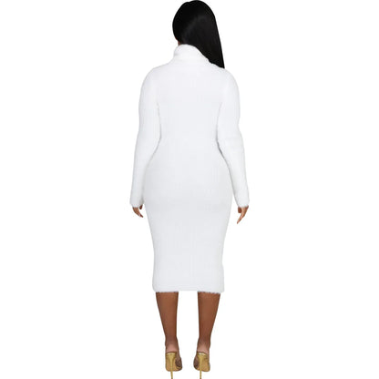 Solid color crew neck sweater dress JX5389