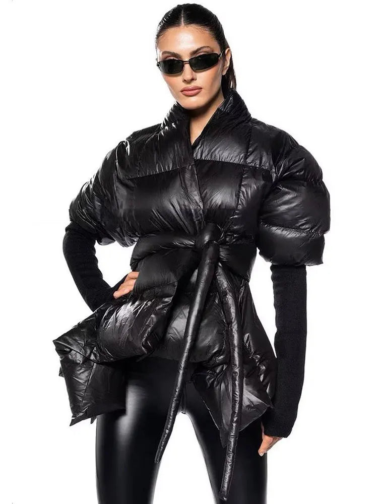 Celebrity High Quality Belt Thickened Bubble Coat