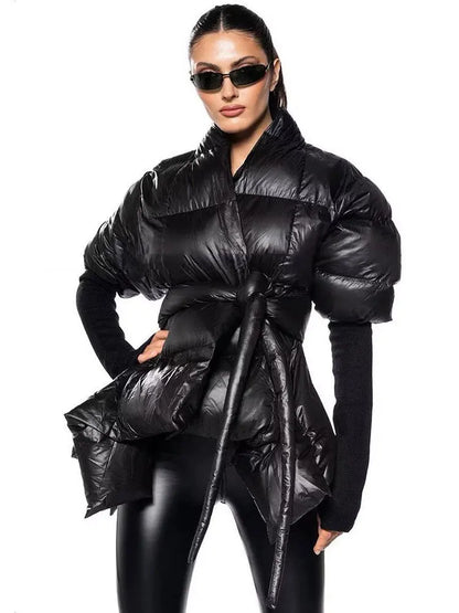 Celebrity High Quality Belt Thickened Bubble Coat
