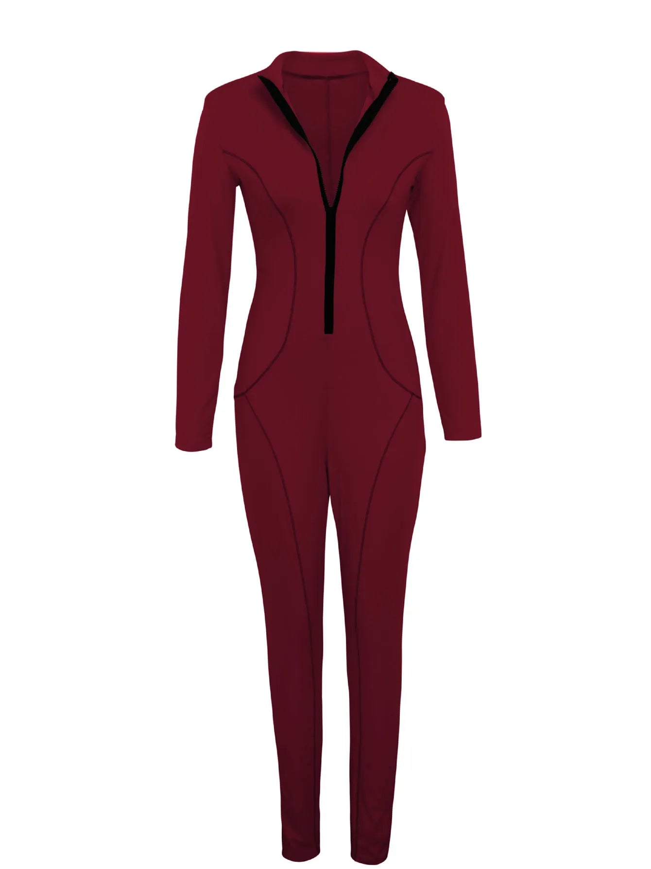 Women Zipper Up Striped Splicing Long Sleeve Bodycon Moto Biker Jumpsuit Sexy Club Night Party Romper Playsuit