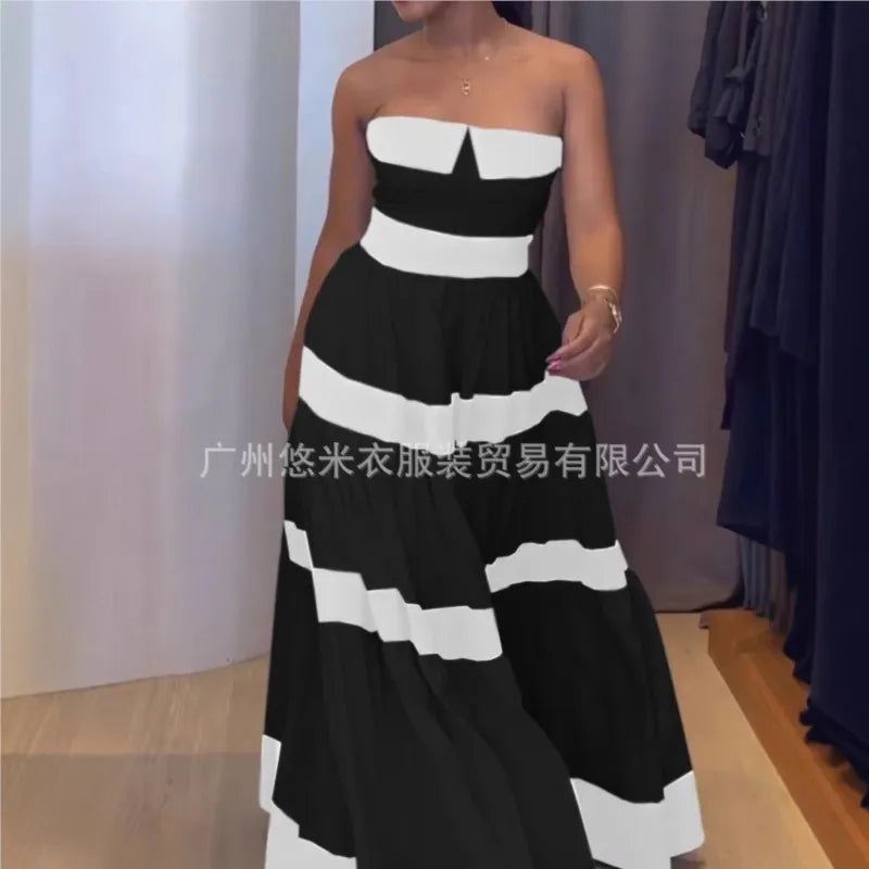 New Elegant Sleeveless Stripes Maxi Dresses