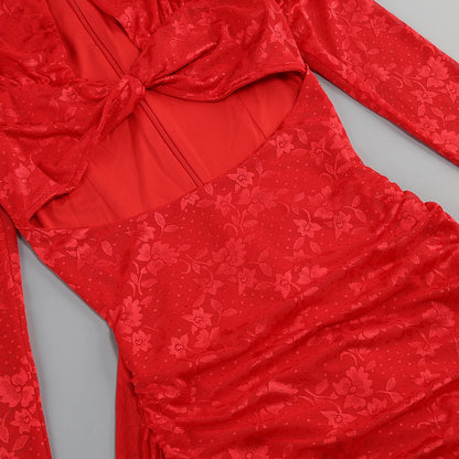 High Quality Lace Draped Bodycon Mini Dress + Gloves