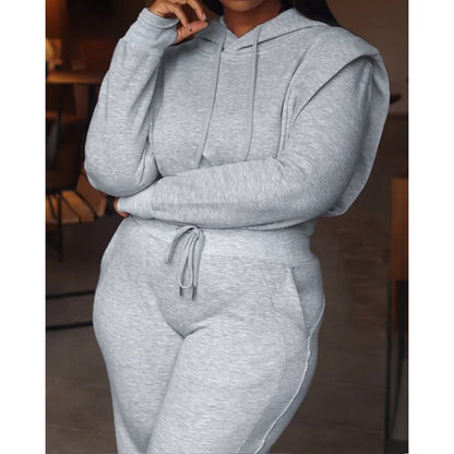 Elegant Tied Detail Hooded Long Sleeve Sweatshirt + Wide Leg Sweatpants Set for Autumn/Winter