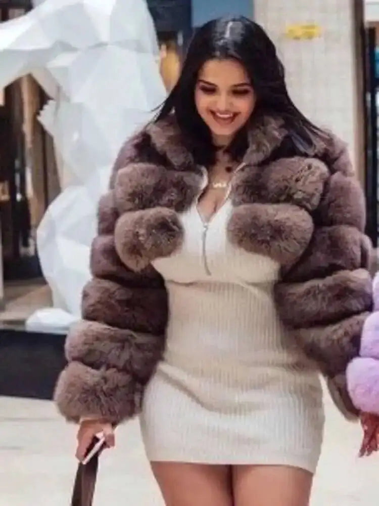 Luxury Fashion Women's Faux Fur Coat (zipper)