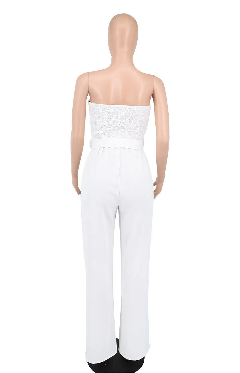 Casual Sleeveless Straight Belted Jumpsuits