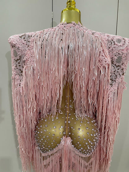 Luxury Sparkly Rhinestone Sequin Tassel Coat + Dress