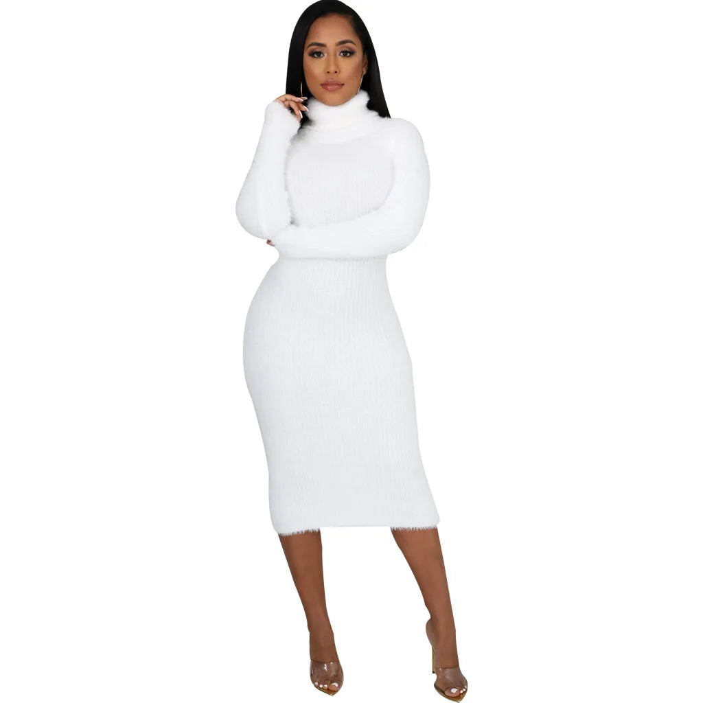 Solid color crew neck sweater dress JX5389