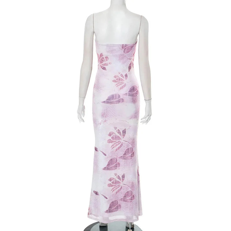 Floral Long Slim Bodycon Backless Maxi Dresses