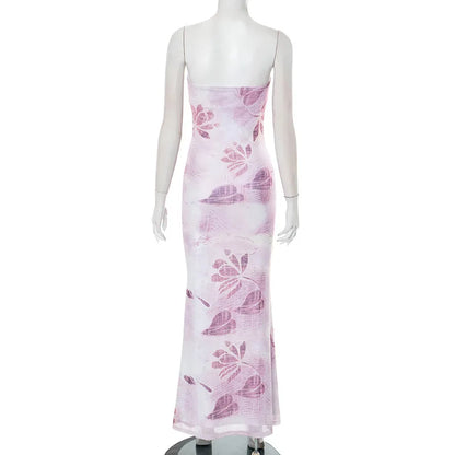 Floral Long Slim Bodycon Backless Maxi Dresses