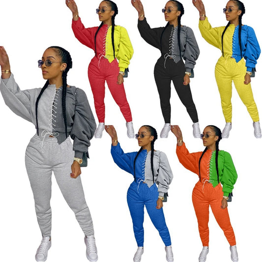 Silva Crop Top Sweatpants Set Women Sweat Suit Set Tracksuit