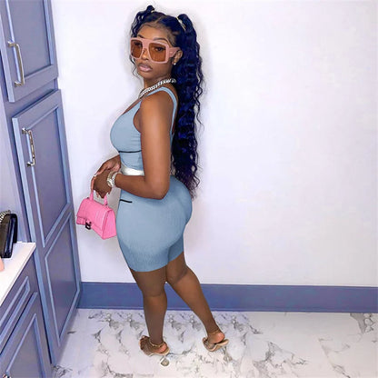 Ribbed Crop Top + Shorts Casual Matching Sets