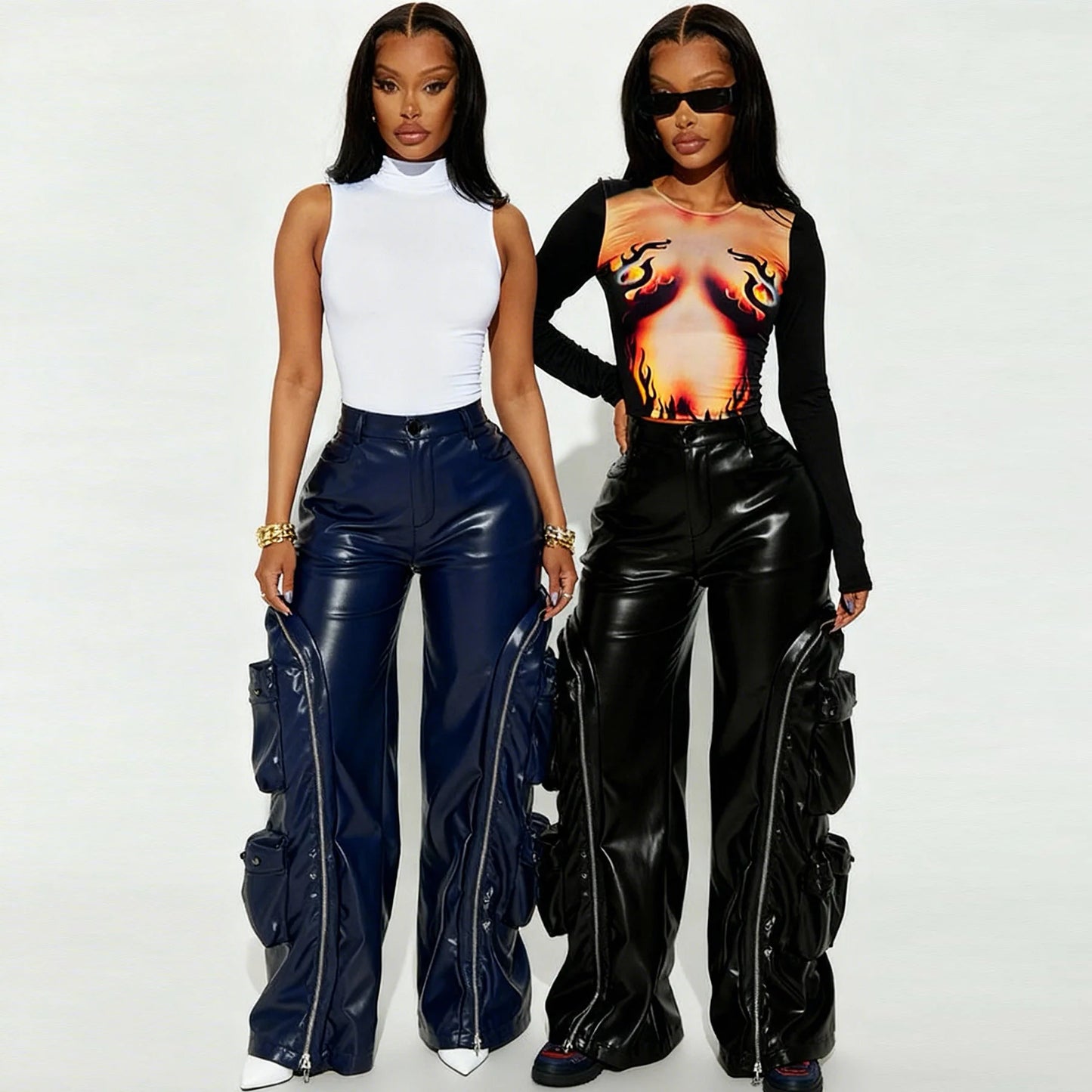 Leather PU Cargo Pants High Waist Y2K Streetwear