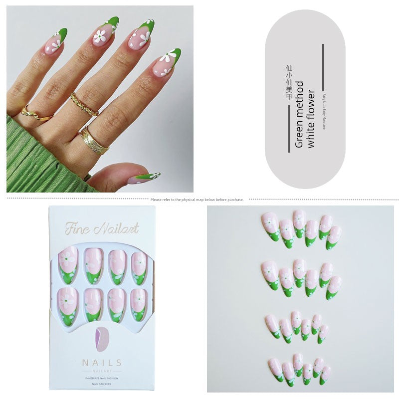 Classical Flower Oil Painting Wearing Armor Gilding Rose Nail Stickers Retro European American Style Artistic Finished Product Fake Nail Tip