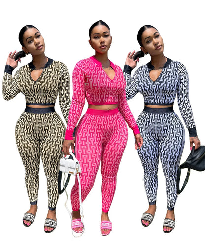 Full Sleeve Top + Long Pant Elastic Waist Y2k Elegant Slim Pant Sets [2 pcs.]