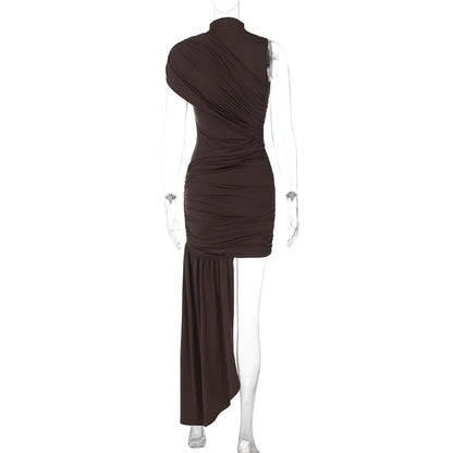 Elegant Turtleneck Sleeveless High Waist Pleated Dresses