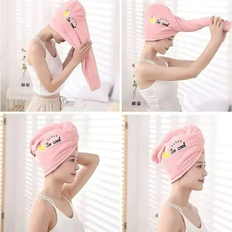 Quick Dry Shower Cap Turban for Women Girls Bathroom Super Absorbent Soft Towel Hair Dry Wrap Bonnets Cute Hair Drying Towel