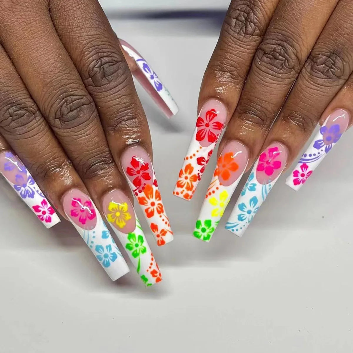 24Pcs Long Ballet False Nails Pink Butterfly with Rhinestones French Design Wearable Fake Nails Glitter Press on Nails Tips Art