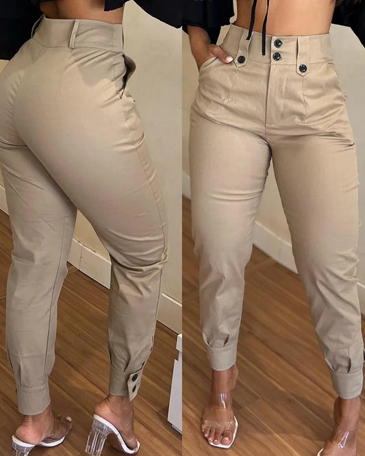 Kali New Khaki Casual Pencil Pants (Design Trousers)