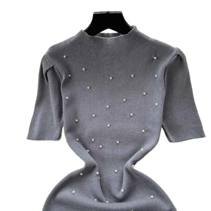 Sundress Short Sleeve Rhinestone Embellished Stretchy Ribbed Knit Bodycon Mini Dresses