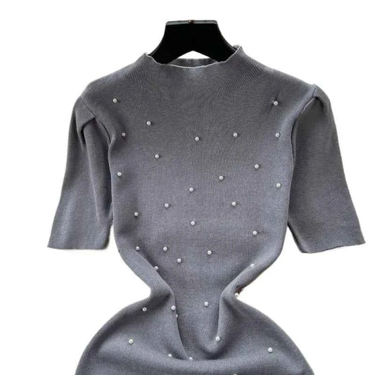 Sundress Short Sleeve Rhinestone Embellished Stretchy Ribbed Knit Bodycon Mini Dresses