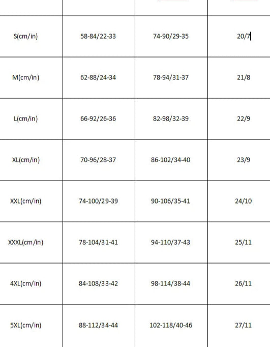 Measurement chart for clothing sizes with bust, waist, and outseam dimensions.