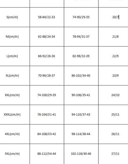 Measurement chart for clothing sizes with bust, waist, and outseam dimensions.