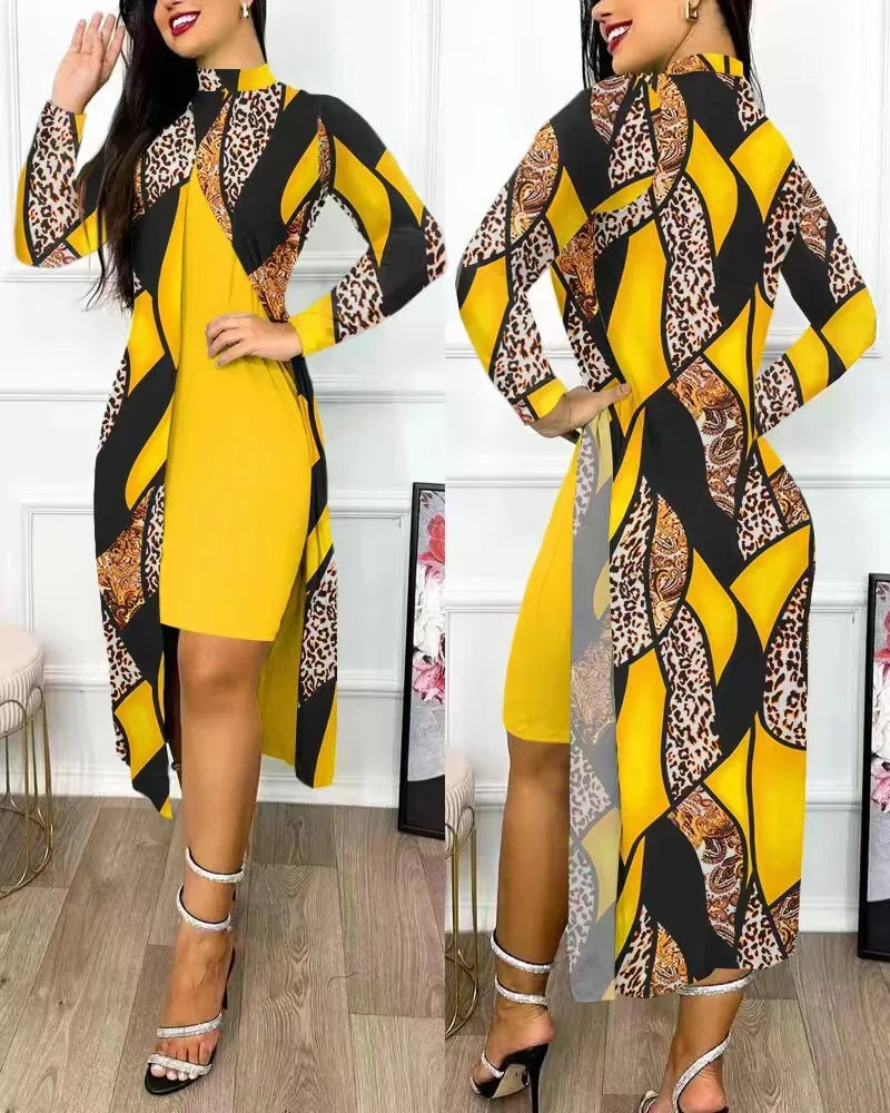 Two Piece Set Print Dresses Sets (Office Lady)