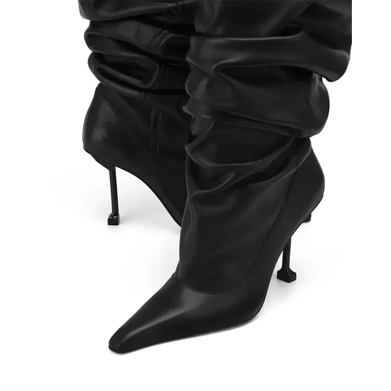 Nique Slim Fit High Heels Knee High Pleated Boots