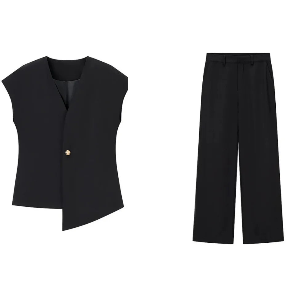 Single Button Blazer + Wide Leg Pant Sets