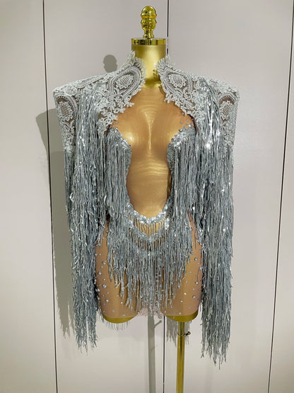 Luxury Sparkly Rhinestone Sequin Tassel Coat + Dress