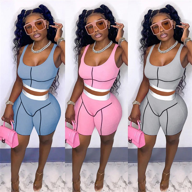 Ribbed Crop Top + Shorts Casual Matching Sets