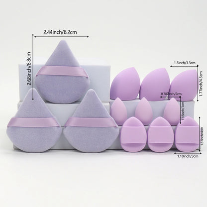 12-Piece All-Purpose Makeup Sponge Set, Made of 3 Loose Powder Puffs, 3 Mini Air Cushion Puffs, 3 Beauty Eggs and 3 Mini Beauty