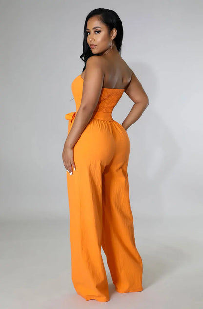 Casual Sleeveless Straight Belted Jumpsuits