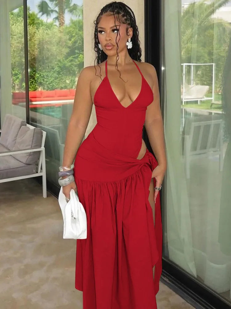 Elegant Halter Bodysuits Tie Up Maxi Skirts Matching Outfits