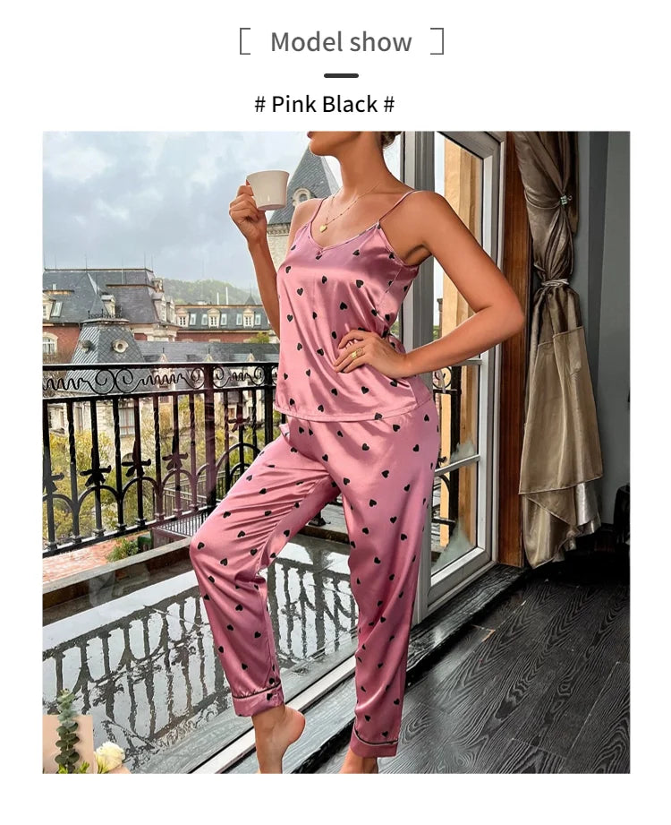 Satin Silk Cami Vest Shirt + Trouser Nightwear