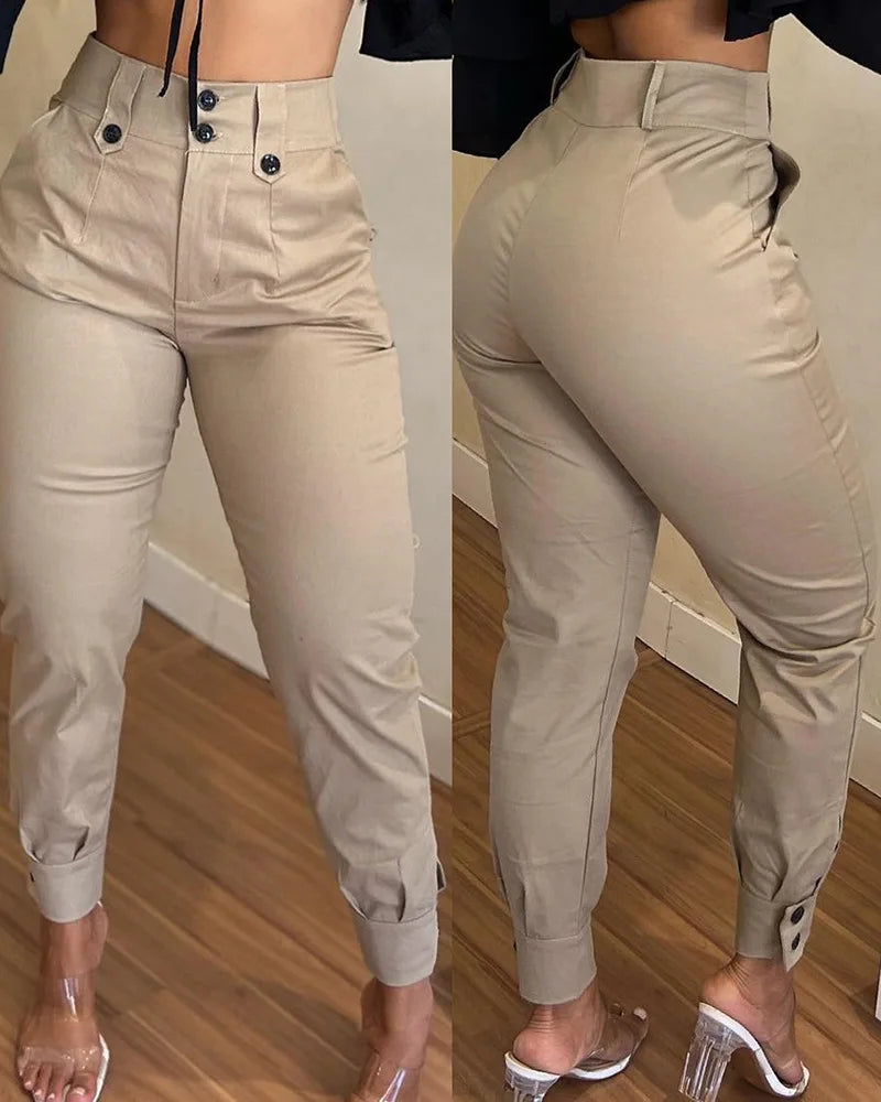 Kali New Khaki Casual Pencil Pants (Design Trousers)