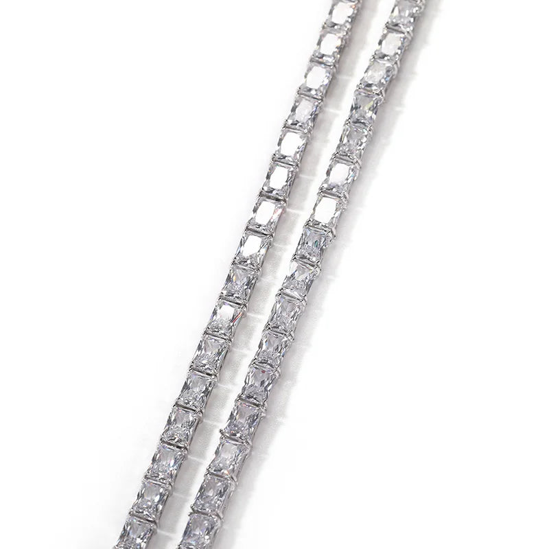 1 Row Square CZ Stone Tennis Link Chain Choker Necklace (Unisex)